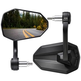 evermotor Motorcycle Handlebar End Mirrors, Motorcycle Mirrors E-Approved, 360° Rotation, for M8 Thread & Handlebar Diameter 13-15mm and 17-19mm, Aluminium, Matt Black, Pair