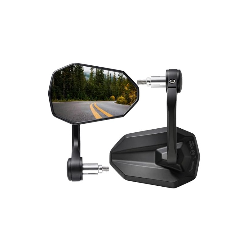 evermotor Motorcycle Handlebar End Mirrors, Motorcycle Mirrors E-Approved, 360° Rotation,