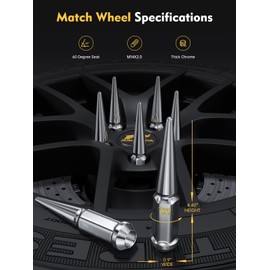 MIKKUPPA 24PCS M14x2.0 Spike Lug Nuts - Chrome 14mmx2.0 Spike Lug Nuts, Replacement for 1994-2014 Ford F150, 1997-2013 Expedition, Solid 4.4" Tall Acorn Lug Nut with 1 Socket Key