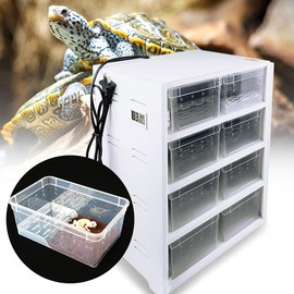 Reptile Breeding Cabinet with Thermometer&Hygrometer, 8PCS Transparent Breeding Box Insect Spider Turtle Cage Pet Snake Lizard Tarantula Acrylic Feeding Box Drawer w/13W Thermostat Heating Pad (White)