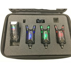 TMC Set of 3 x Wireless Carp bite alarms & Receiver. Rolling Memory LED's, 2.5mm Jacks, 20 Second Memory LED, Supplied in a Case