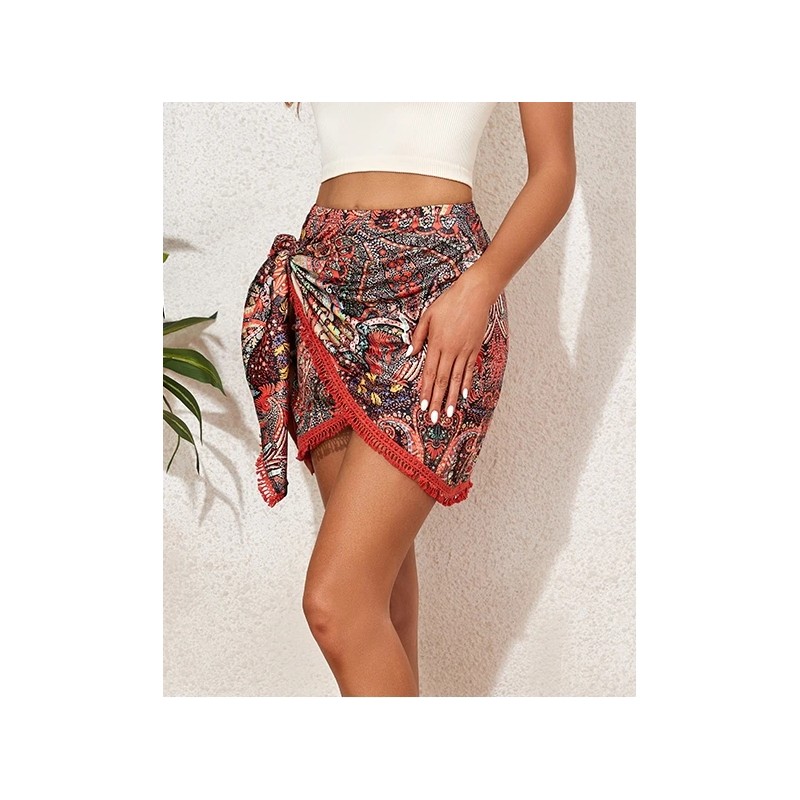 ZAFUL Slit Skirt for Women Boho Print Tie Side Wrap