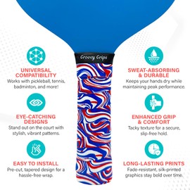 Groovy Grips Pickleball Paddle Grip - Stylish Tennis Grip Tape, Non-Slip Tennis Racket Grip for Pickleball & Tennis, Precut Badminton Racket Grip with Finishing Tape - (Firecracker Swirl, Pack of 1)
