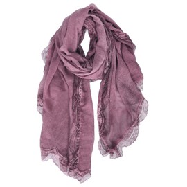 DAMILY Scarves and Scarves for Women with Lace Pattern, Beautiful Soft Scarf and Muslin Scarf for Women, Long Cotton Festive Stole, Light Purple Red