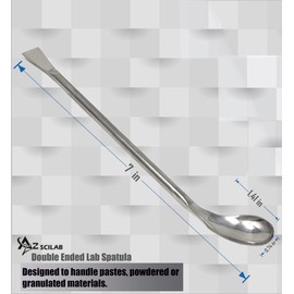 A2Z-SP002 Stainless Steel Double Ended Square & Angled Left Spoon Sampler, Lab Spatula, 7" Length