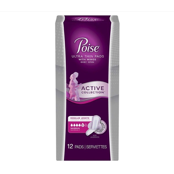 Poise Ultra Thin Pads with Wings Active Collection (Maximum - 12 Pads)