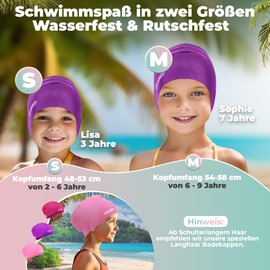 KIDVERSE Swimming Cap Girls, Waterproof, with Non-Slip Nubs, UV Protection, Swimming Cap for Children, 100% Tear-Resistant