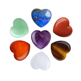 ZHIYUXI 7 Pcs Heart Crystal Stones Amethyst Clear Quartz Tiger's Eye Crystal Hearts Worry Stone Gemstones and Crystals Set Crystals Healing Crystal Gifts Energy Balance Meditation Reiki Decoration