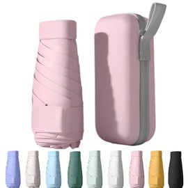 Vibrant Compact Pocket Umbrella - 6 Rib Mini Sun Protection Umbrella - Compact, Lightweight, Compact, Manual Open, Foldable, UV Protection, Steel Rib, Plastic Handle, Portable Umbrella for Men and Women, Outdoor Travel, All-Weather Function, Six-fold design for easy carrying, durable construction for sun and rain protection (Light Pink)