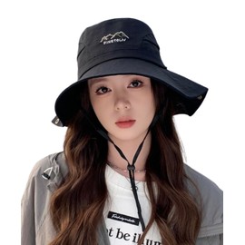 [$ole only] ソールオンリー サファリハット サイズ調整 通気性 メッシュ カウボーイハット 通気性が良い 多機能 紫外線防止 綺麗 シルエット オシャレ フィッシャーマンハット オールシーズン メンズ レディース 男女 軽い (ブラック)