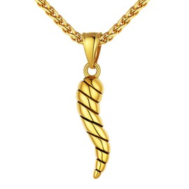 U7 Gold Italian Horn Necklace 18K Gold Plated Amulet Protection Charm Pepper Pendant Italian Chili Horn Cornicello Necklaces for Men Women