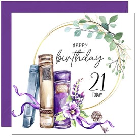 21st Birthday Card for women Floral Watercolour Book Beautiful Birthday Card for 21 Year old Girl Daughter Friend Granddaughter Sister twenty one, twenty first Niece cousin