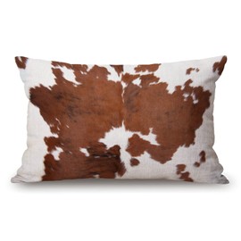 Cowhide Pillows Decorative Throw Pillow Cover Case Farm Animal Brown Cowhide Print Cow Pillow Case 12x20 Inch Cotton Linen Rectanglar Cushion Cover for Sofa Bedroom