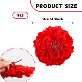 Bojueshaw Vintage Peony Hair Clips,Artificial Flower Hairpins with Alligator Clip & Brooch Pin,Elegant Hair Accessories for Women,Weddings & Special Occasions(Red)