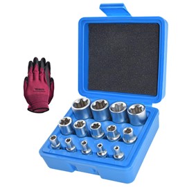 Yuesstloo E-Torx Socket Set, 14 Piece Female E-Torx Star Socket Set, 1/4" 3/8" 1/2" Drive, E4 to E24 External Torque Socket Set, 14pcs Star Socket Kit