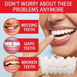 False Teeth, Instant Veneers Dentures,False Tooth Top & Bottom, Clip in Veneers Teeth for Men Women, Temporary Dentures Fake Tooth, Make You Instant Smile, Temporary Repair Kit, 2 Pcs