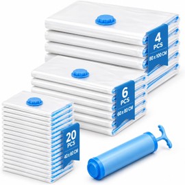 30 Pcs Bolsas de Almacenamiento al Vacío Herméticas con Bomba Varios Tamaños Sacos de Compresión para Ahorrar Espacio Reutilizables para Ropa, Viaje, Cobertores, Almohadas