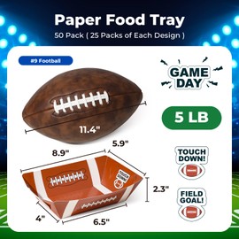 Fit Meal Prep 50 Pack Football Party Paper Food Tray 5 lb Disposable Nacho Trays, Party Favors Serving Paper Boats for Snacks, Food Plates for Carnivals, Football Birthday Party Favors Decorations