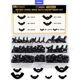 Siptenk Black Metric Wing Nuts 125PCS, M3 M4 M5 M6 M8 M10 M12 Wingnuts 7 Assorted Sizes Carbon Steel Zinc Plated Butterfly Wing Nut Fasteners Hardware Assortment Kit