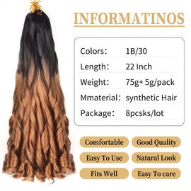 Ainimiu 8 Packs French Braiding Hair 22 Inch Loose Wave Spiral Curly Crochet Hair for Black Women Pre-Stretched With Curly Ends (22 Inch, 1B/30), 68.0 Grams