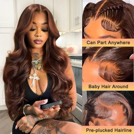 24 Inch Chocolate Brown Lace Front Wig Human Hair 13x6 Body Wave Lace Front Wigs Human Hair Pre Plucked 200 Density HD Lace Frontal Wigs Brown Colored Wigs Human Hair for Women with Baby Hair