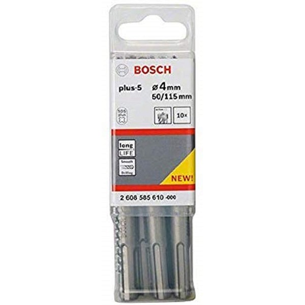 Bosch 2608585610 SDS Plus-5 Masonry Drill Bit, 4mm x 50mm x 115mm, Grey, Pack of 10