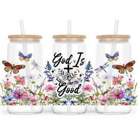 God is Good Christian UV DTF Glass Cup Wrap Transfer Decal-3PCS,Christian Gifts for Women Faith - Christian Tumblers for Women Bible Gifts