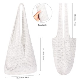 WantGor Crochet Bags, Beach Mesh Tote Bag, Women's Shoulder Bag, Shopping Bag, Casual Travel Bag, Foldable Hobo Bags, Pure White
