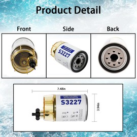 S3227 Fuel Filter Water Separator Assembly With Clear Bowl Compatible with Marine Outboard Motor Mercury Replaces # 18-7948 9-37882 320R 490R-RAC-01 18-7922 18-7922-1