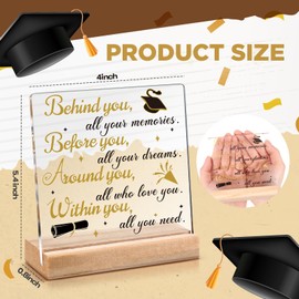 Yousoontic Class of 2025 Graduation Gift Graduation Inspirational Quote Sign Acrylic Sign Desk Table Decor, Behind You All Your Memories Plaque with Wooden Stand for Women Men