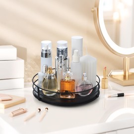 10 Inch 360° Rotating Perfume Tray, Perfume Holder Organizer, Turntable Lazy Susan for Bathroom Counter Organizer for Men and Wome (Black)