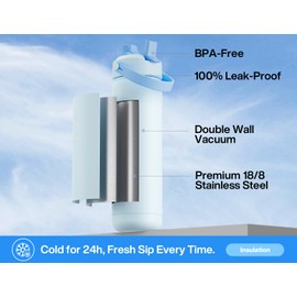 POWCAN 26 oz Insulated Water Bottle with 2-in-1 Straw and Spout Lid, Keep Cold 24H, Leak-Proof, Fits in Car Cup Holder, Stainless Steel Water Bottle for Sports, Travel, and School (Sea Breeze)