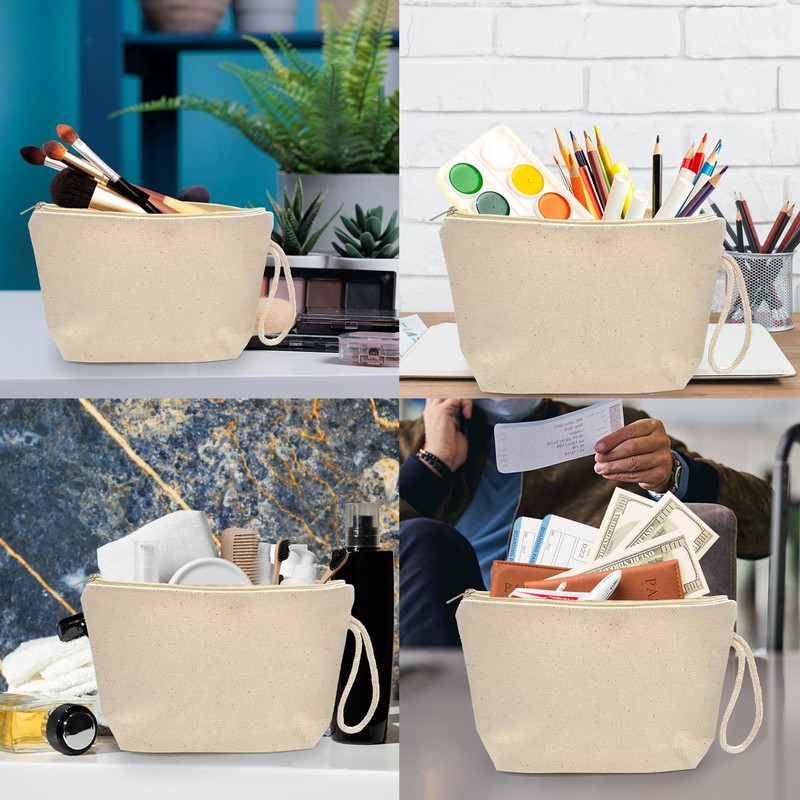 Plain 100% Cotton Canvas Multi-Purpose Wash, Toiletry, Cosmetic, Make Up