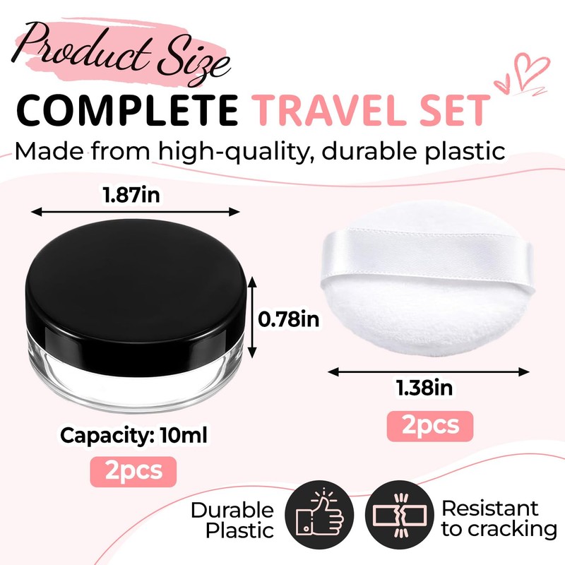 2PCS Travel Powder Containers with Puff, 10ml Mini Loose Powder