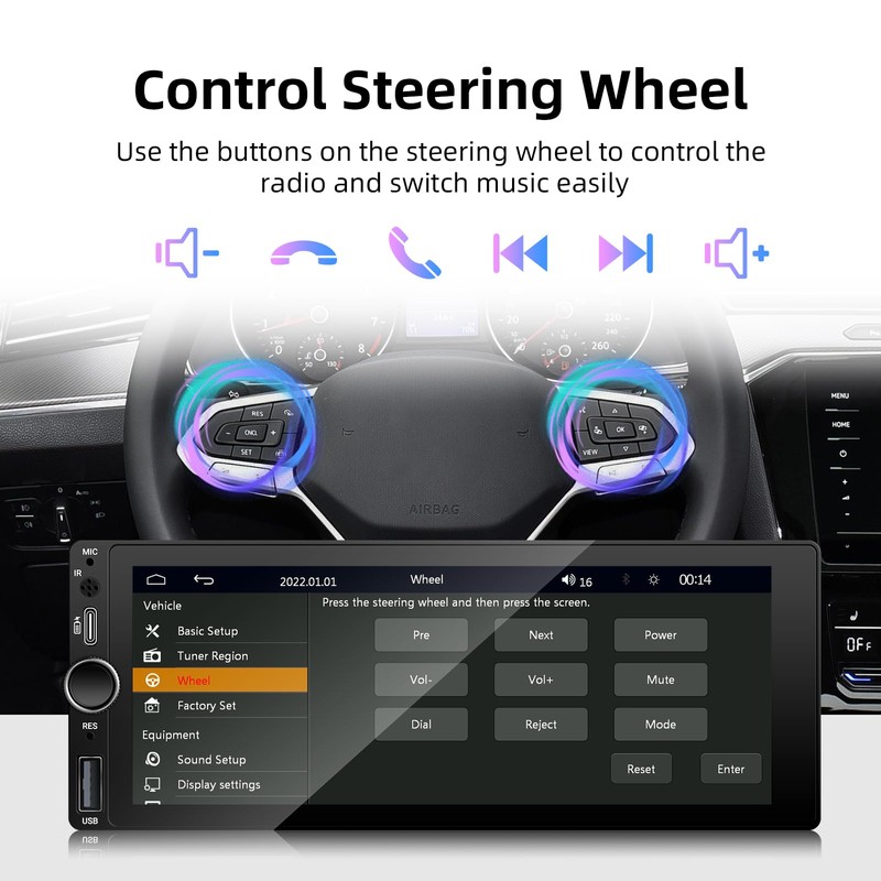 [Type-C&USB] Carplay Screen for car,Single-Din-Car-Radio with Wireless Apple-Carplay & Android-Auto,6.86