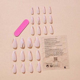 Uñas Cortas Desnudas Consejos Remolino Uñas Postizas Francesas Almendra Prensa En Uñas Cubierta Completa Uñas Postizas Lindas para Mujeres y Niñas 24 