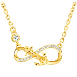 INFINIONLY Women's Pendant, Earring and Bracelets, 925 Sterling Silver Jewellery Sets, Anchor and Infinity Symbol Jewellery Set, Gold, Inlaid Zircon, Birthday, Christmas Gift, Unit size, Sterling