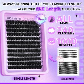 ONLY 14MM Lash Clusters 100D Individual Lashes 240Pcs Cluster Eyelash Extensions D Curl Single Length Lash Clusters Look Like Extensions DIY at Home