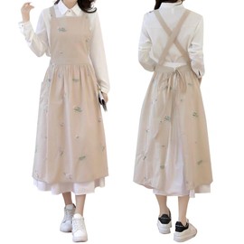 TALIBSA Pinafore Apron Dress，Japanese Cotton Linen Cross Back Apron for Women with Pockets，Cooking Apron,Gardening Apron
