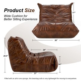 Hobestluk Bean Bag Chair Giant Bean Bag Sofa Memory Foam Bean Bag Chairs for Adults, Bean Bag Sofa Sack Faux Leather Bean Bag for Living Room Bedroom Dorm Office (Brown)