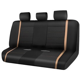 CAR-GRAND Leather Rear Seat Cover, Breathable Mesh Universal Bench Seat Cover Super 5mm Composite Sponge Inside Fits Most Automotive, Cars, SUVs, Trucks, and Vans Black Beige