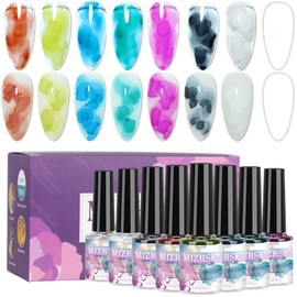 MIZHSE Blooming Gel Nail Polish 10ml, Blossom Gel Marble Nail Ink for Manicure Nail Art Decoration Watercolor Spreading Effect 8 Colors