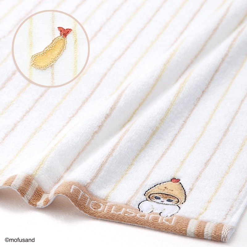 Towel Museum mofusand Striped Wash Towel, Orange, Ebinyan, Cats, Cute,