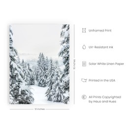 HAUS AND HUES Winter Pine Trees and Snow Wall Art Decor - Made in the USA - Unframed 12x16 (Winter)