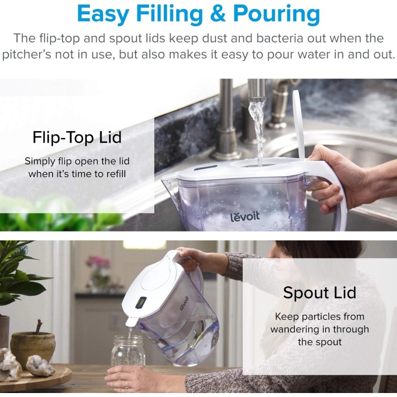 LEVOIT 10 Cup Water Filter Pitcher BPA Free 5-Layer Filtration