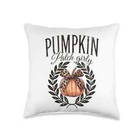 Pumpkin Patch Girly Coquette Bow Animal Print Leopard Autumn Throw Pillow