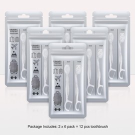 +skin TravelFresh Disposable Travel Toothbrush Set with Mint Toothpaste & Floss – 6 Packs of 2 (Total 12 Brushes), Compact for Travel, Camping, Work, Outdoors, and Gym