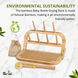 Bamboo Baby Bottle Drying Rack - Space Saving Bottle Dryer & Holder