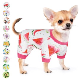 Dog Pajamas for Small Dogs Girl Boy Puppy Pjs Summer Pet Onesies for Chihuahua Yorkie Teacup Cute Soft Material Stretch Able Cat Clothes Outfit Apparel Doggy Jumpsuit (X-Small, Watermelon)