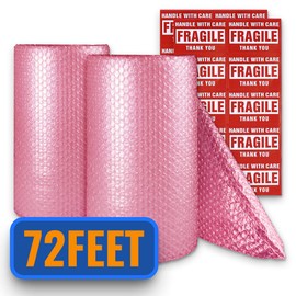 Anti-Static Bubble Cushioning Wrap Roll 2 Pack 3/16" Air Bubble 12 Inch x 72 Feet Total, Perforated Every 12 Inch with 20pcs Fragile Stickers Packing Supplies for Heavy-Duty Moving Shipping